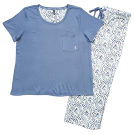 Plus Size IZOD® Solid Tee & Flowers Capris Pajama Set - Pink/Grey