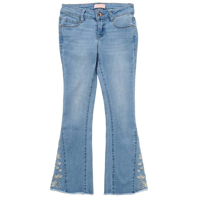 Girls (7-12) Squeeze Floral Inset Frayed Hem Flare Jeans