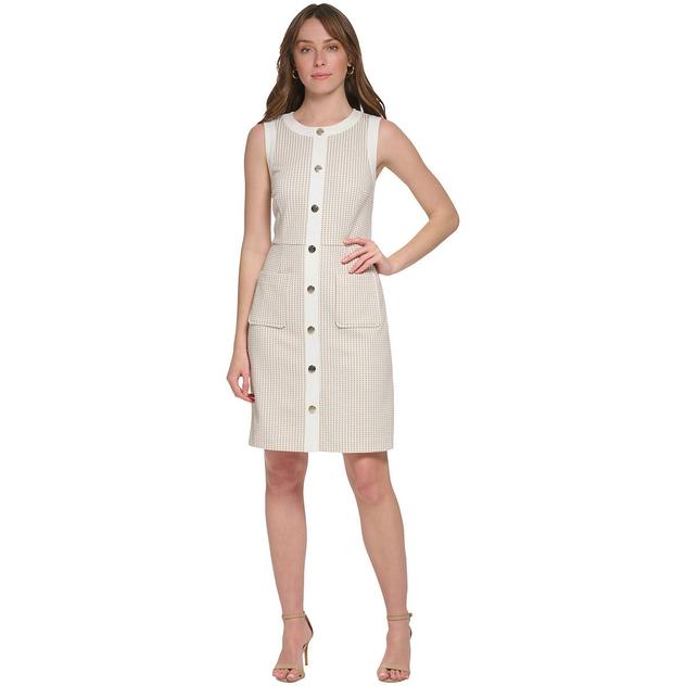 Womens Tommy Hilfiger Sleeveless Tile Knit Button A-Line Dress