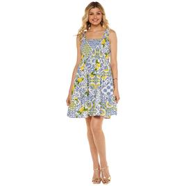 Womens beachlunchlounge Smock Bodice Floral Lemon A-Line Dress