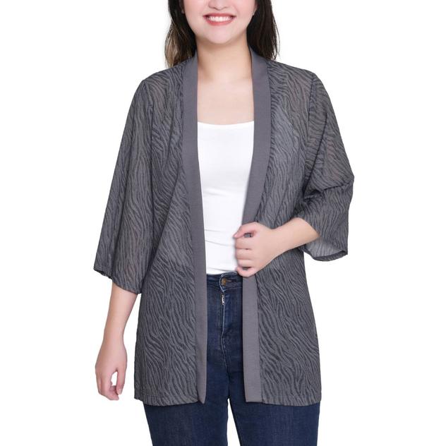 Womens NY Collection 3/4 Sleeve Front Open Tiger Cardigan