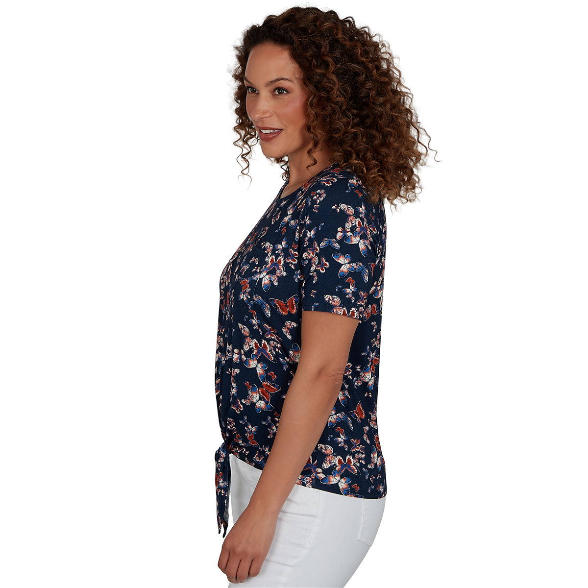 Womens Emaline Key Items Short Sleeve Tie Hem Butterfly Blouse