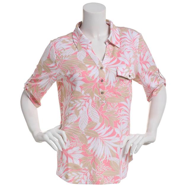 Womens Emily Daniels Short Sleeve One Pocket Tropical Blouse