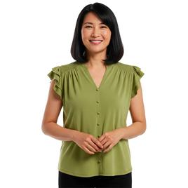 Womens Adrianna Papell Smocked Shoulder Split Neck Blouse
