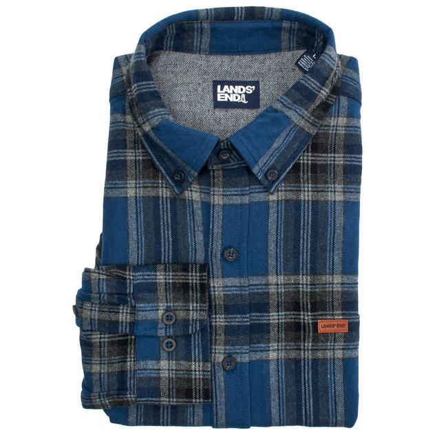 Mens LANDS’ END® Long Sleeve Flannel Shirt - Petrol