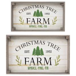 Northlight Farm Fresh Christmas Trees Wooden Tray Set of 2