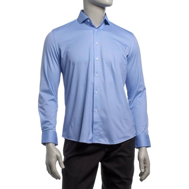 Mens Tom Baine Medium Blue Plaid Fitted Traveler Dress Shirt