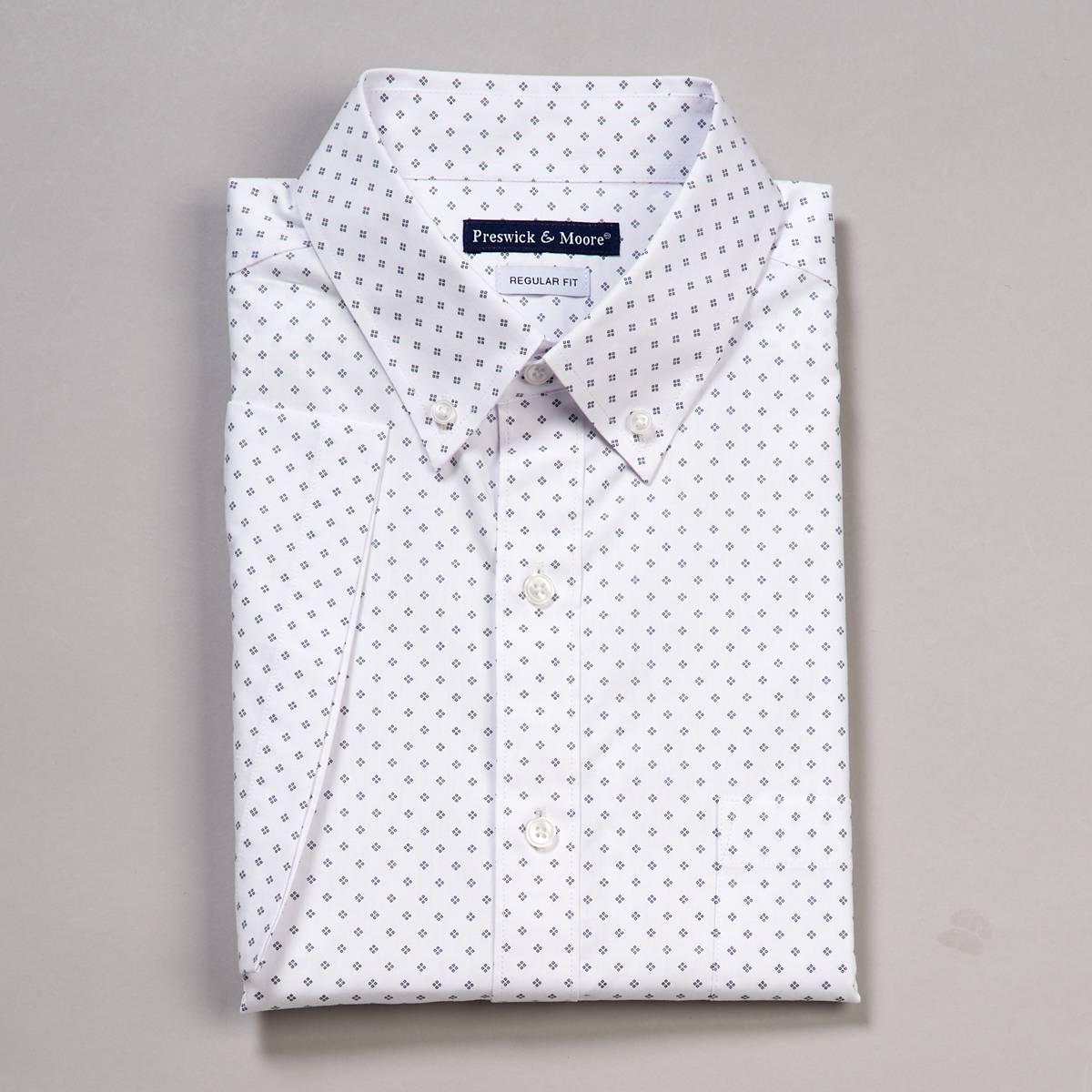 Mens Preswick & Moore(R) Regular Fit Short Sleeve Dot Dress Shirt