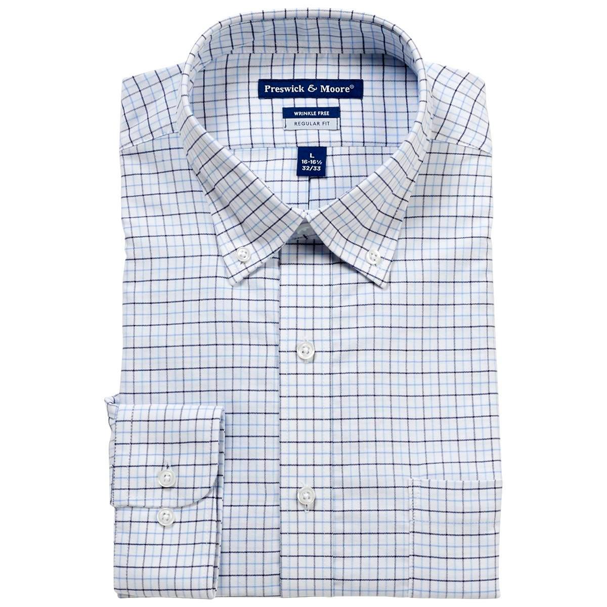 Mens Preswick & Moore Regular Fit Oxford Dress Shirt - Blue Check