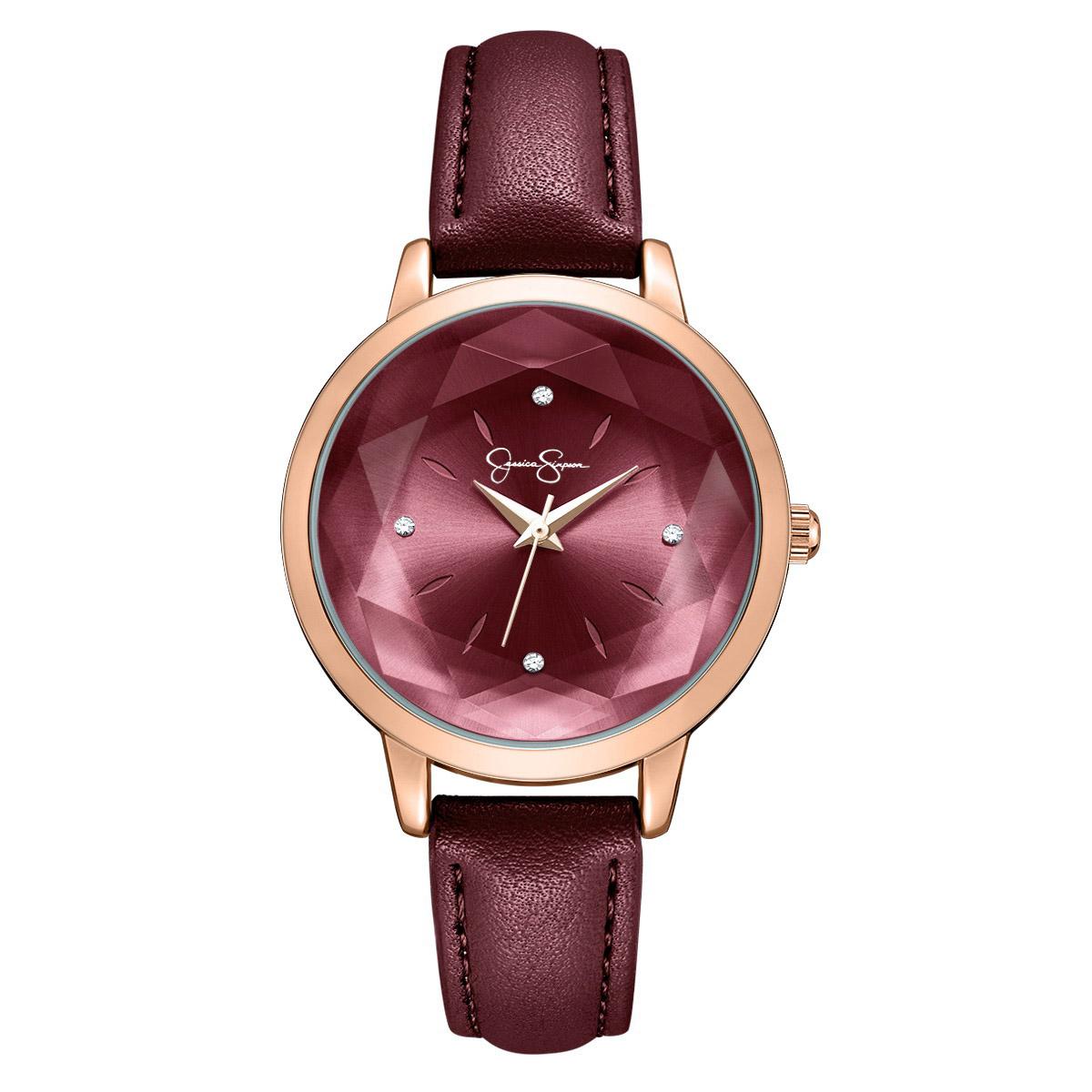 Womens Jessica Simpson Rose Gold Faceted Glass Watch - JS0109RGRD