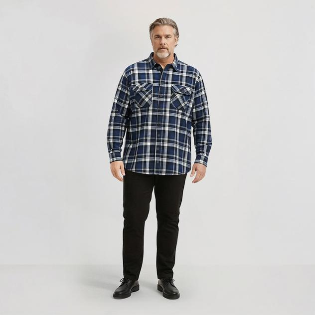 Mens Big & Tall FiveBrother® Long Sleeve Flannel Shirt-Navy/White