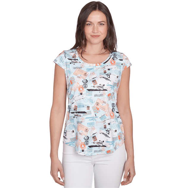 Womens Emaline Key Items Cap Sleeve Postcard Tee