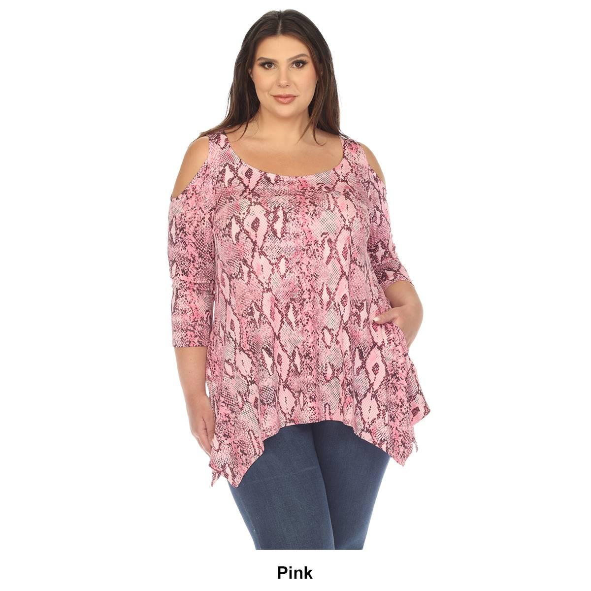 Plus Size White Mark Snake Print Cold Shoulder Tunic