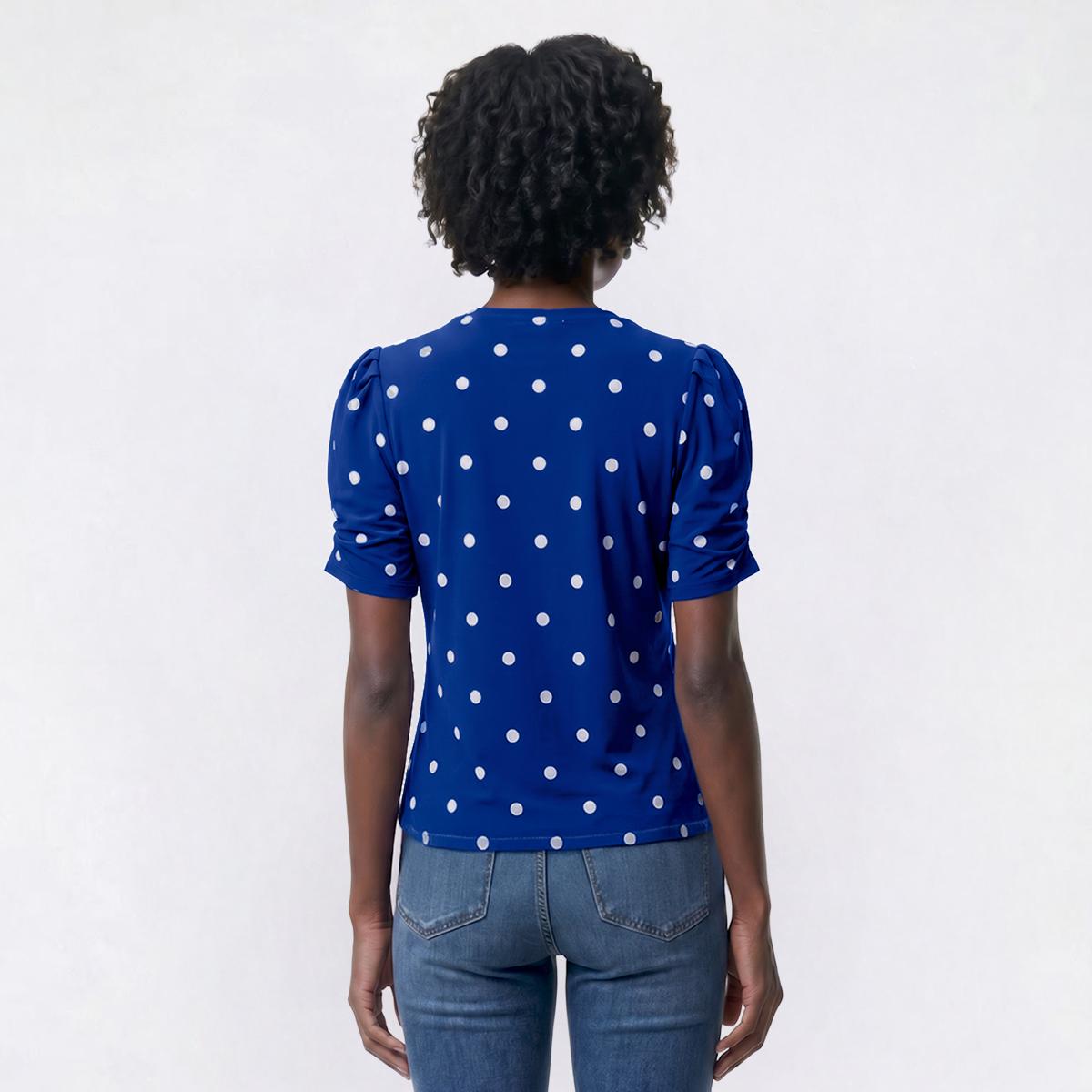 Womens Anne Klein Short Pleated Sleeve Dot Blouse