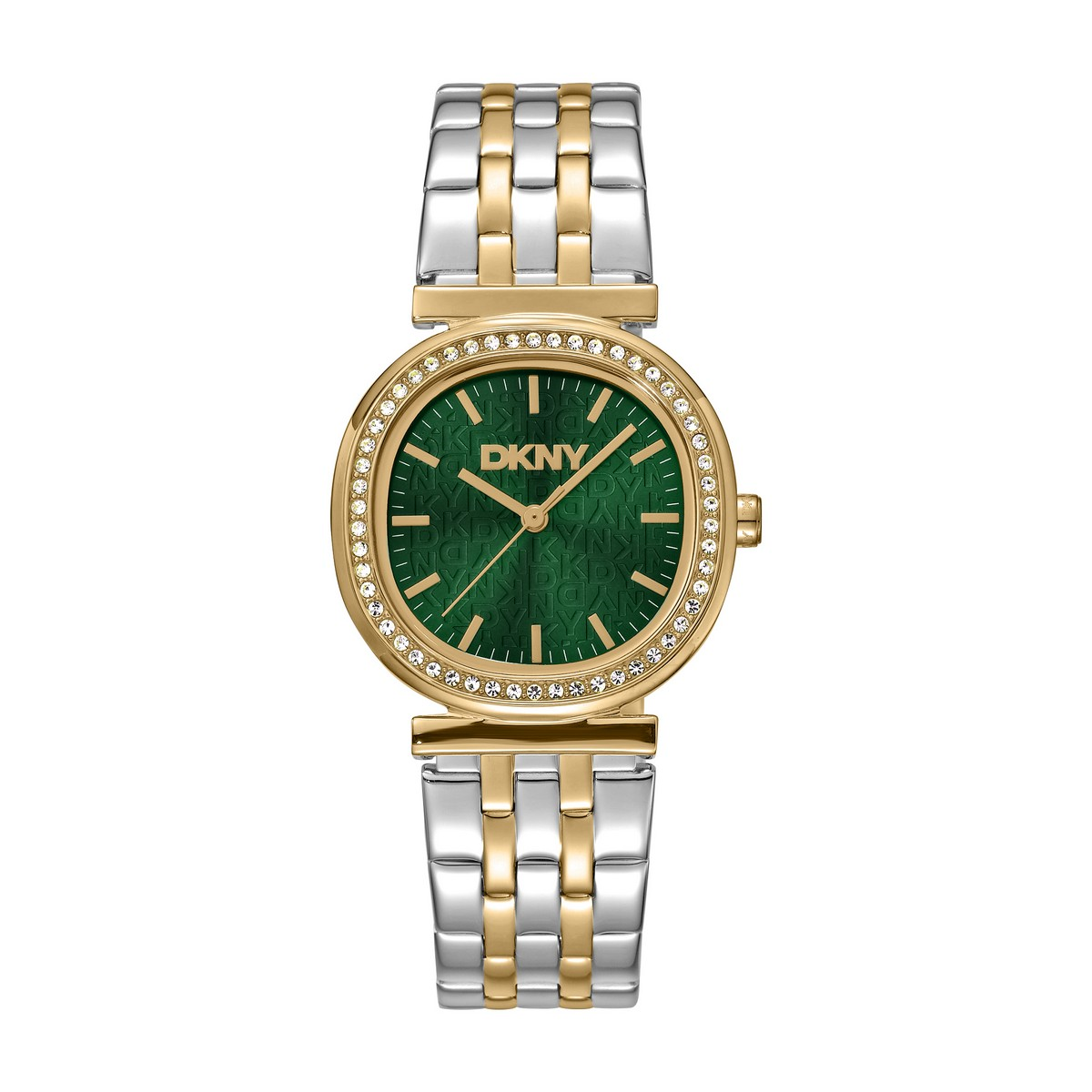 Womens DKNY Crystal Bezel Two-Tone Green Dial Watch-DK1L083M0095