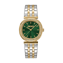Womens DKNY Crystal Bezel Two-Tone Green Dial Watch-DK1L083M0095