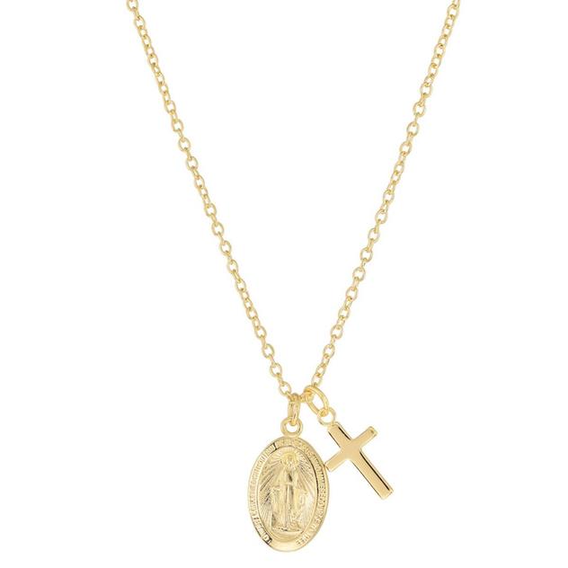 Athra 14kt. Gold Over Brass Mary Medal & Cross Charm Necklace