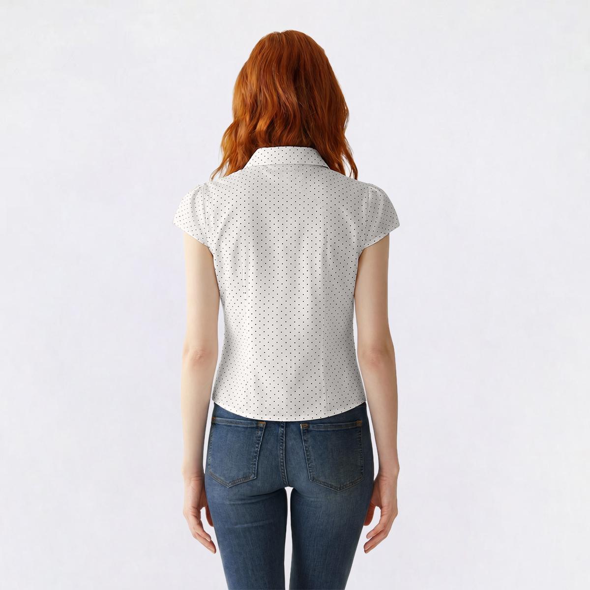 Juniors Love Tree Cap Sleeve Pin Dot Ruch Button Front Top