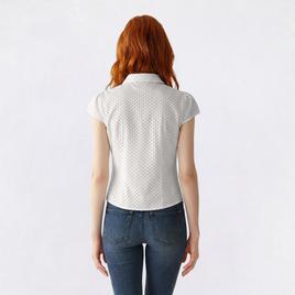 Juniors Love Tree Cap Sleeve Pin Dot Ruch Button Front Top