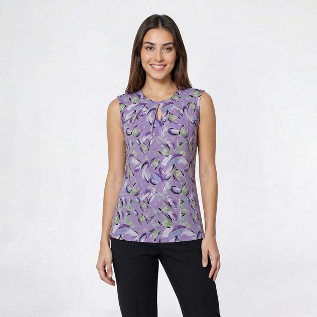 Womens Kasper Sleeveless Keyhole Neck Floral Petal Blouse