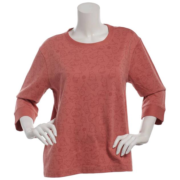 Womens Bonnie Evans Cats 3/4 Sleeve French Terry Sweater