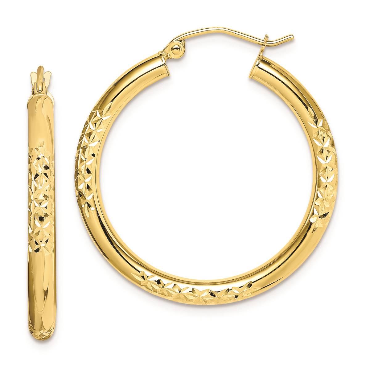 Gold Classics(tm) 10kt. Diamond-cut 30mm Hollow Tube Hoop Earrings