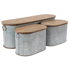 9th & Pike(R) Farmhouse Silver Entryway Storage Bench Set of 3
