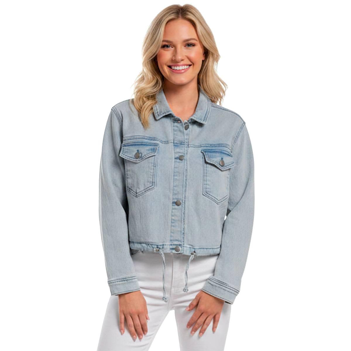 Womens Baccini Self Drawcord Waistband Cropped Denim Jacket