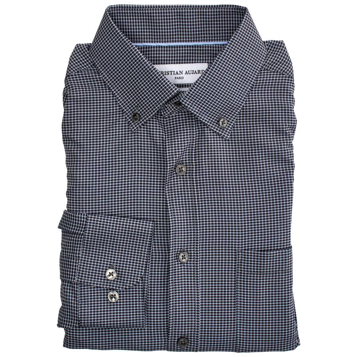 Mens Christian Aujard Slim Fit Stretch Check Dress Shirt - Black