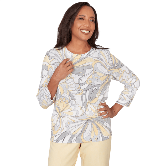 Womens Alfred Dunner Al Fresco Abstract Butterfly Rib Sweater