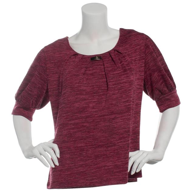 Womens Notations Short Sleeve Bar Neck Marled Blouse