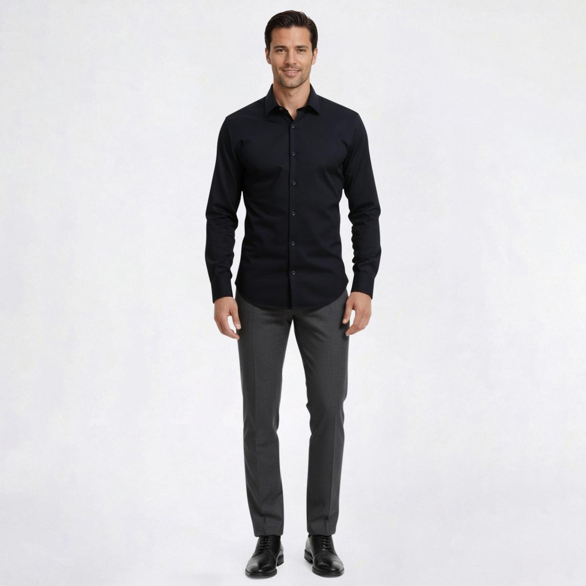 Mens Bill Blass Textured Stripe Modern Fit Dress Shirt - Black
