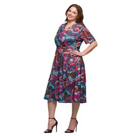 Plus Size 24/7 Comfort Apparel Brown & Pink Tie Waist Midi Dress