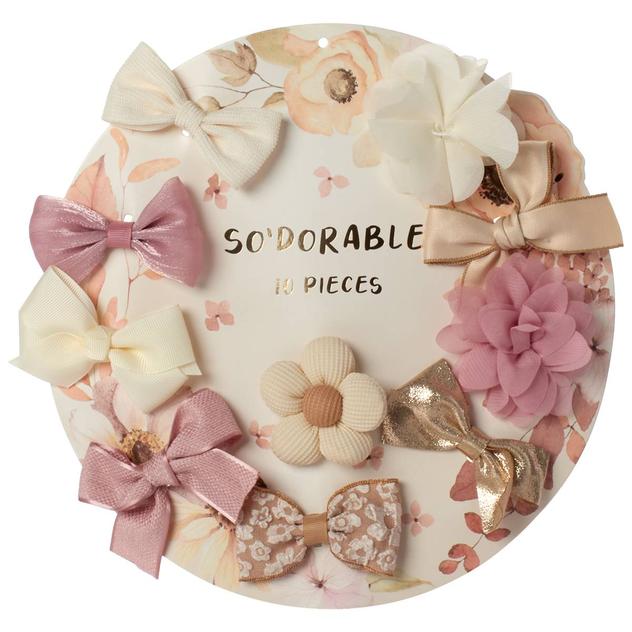 Baby Girl so'dorable® 10 Piece Bow & Flower Hair Clips-Pink/White