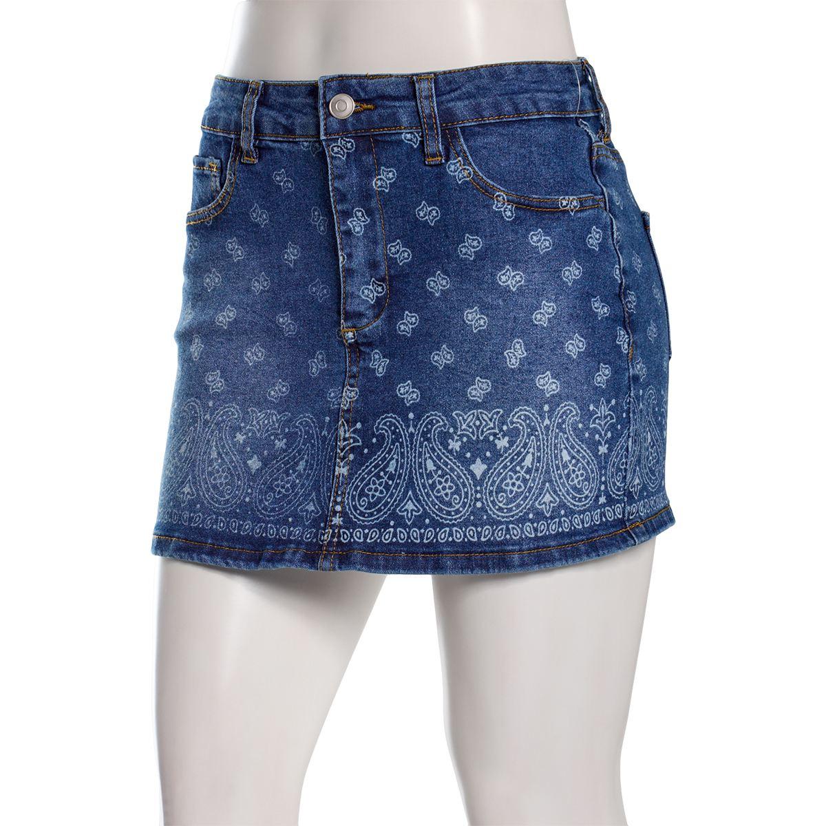 Juniors No Comment Denim Skirt w/ Placement Applique - Coastal