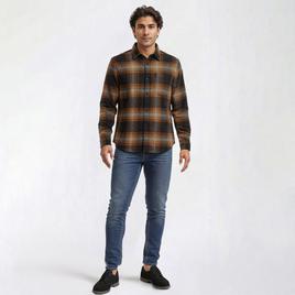 Mens Jackson Hole Long Sleeve Flannel Shirt - Rust/Navy