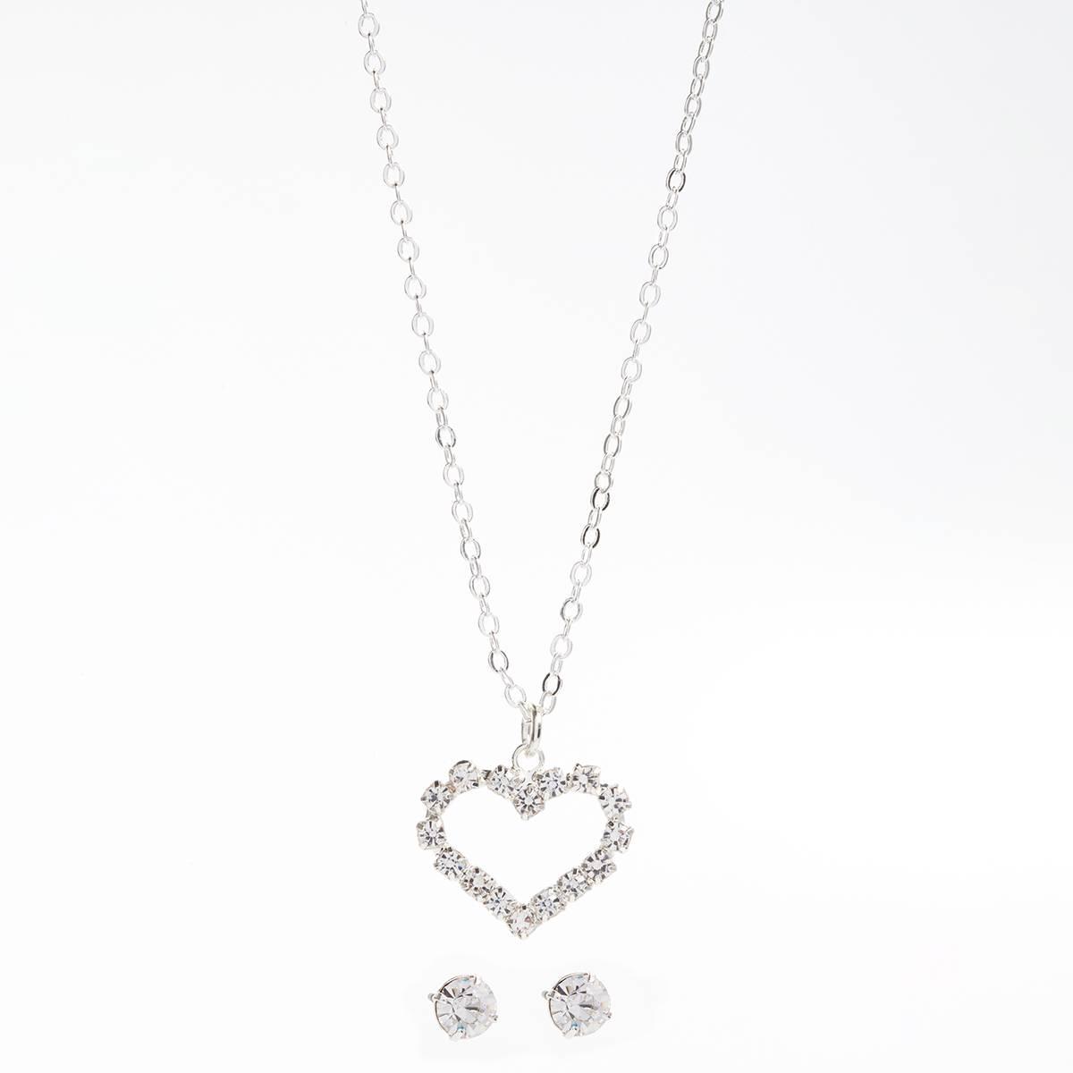 Rosa Rhinestones Heart Pendant and Earring Set