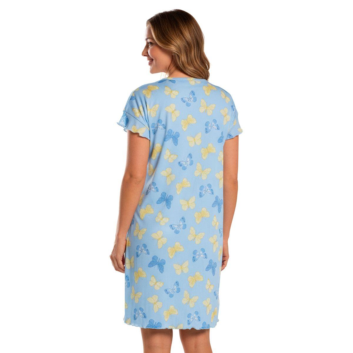 Womens Charmour Ruffled Short Sleeve Butterfly V-Neck Nightshirt