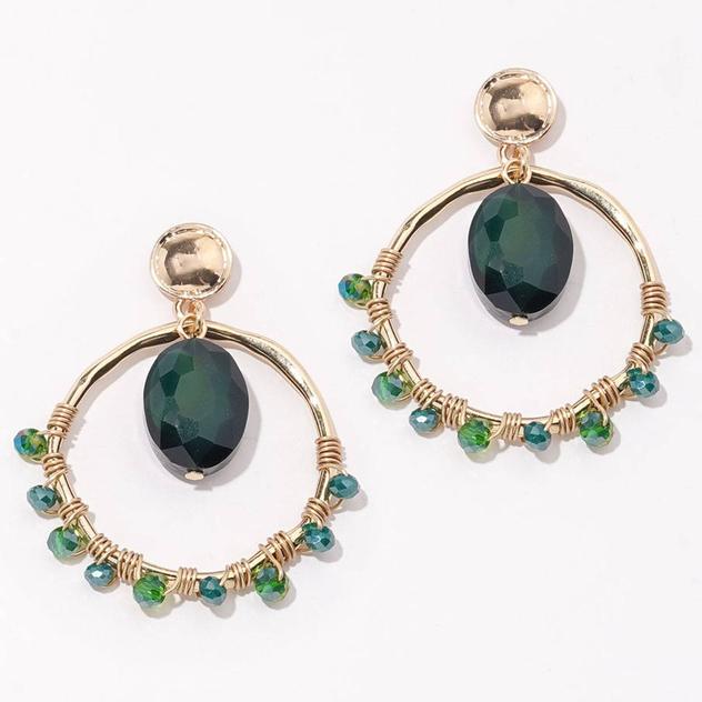 Ashley Cooper™ Gold-Tone Ring with Green Beads Drop Earrings