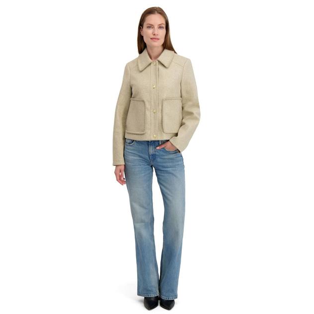 Womens Laundry By Shelli Segal Faux Wool Coat w/ Blanket Stitch