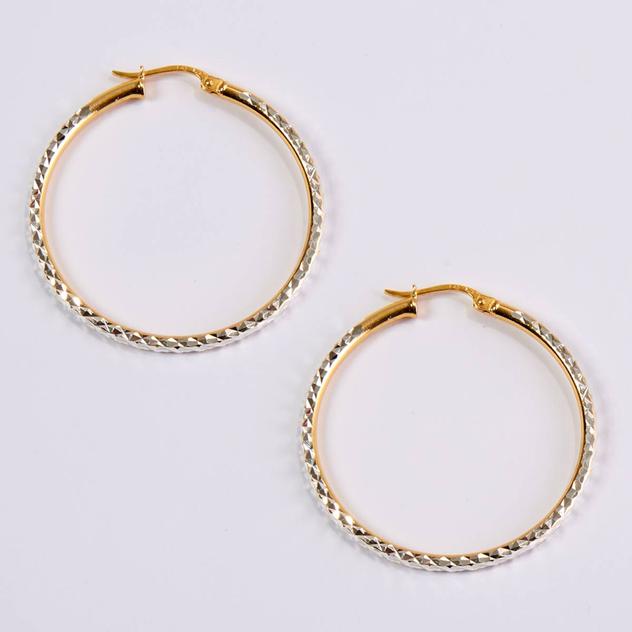 Designs by FMC Sterling Silver Two-Tone Diamond Cut Hoop Earrings