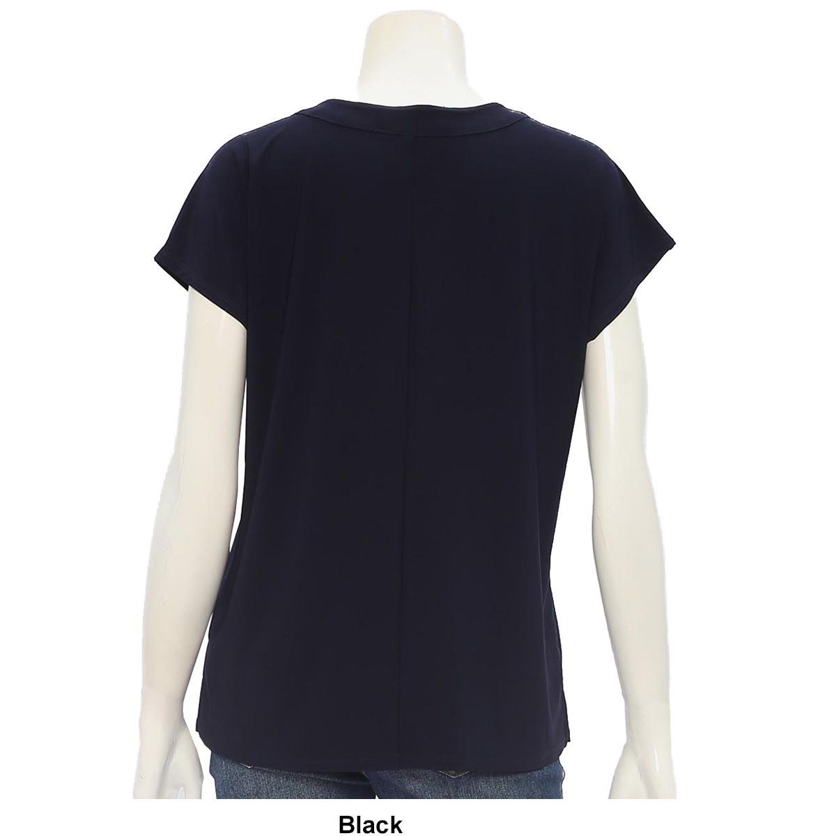 Womens 89th & Madison Short Sleeve Faux Lace Dolman Tee