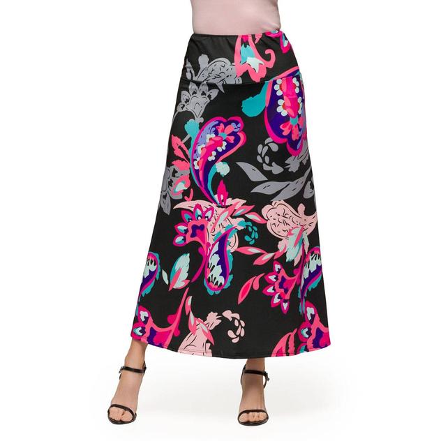 Womens 24/7 Comfort Apparel Black Paisley A-Line Maxi Skirt