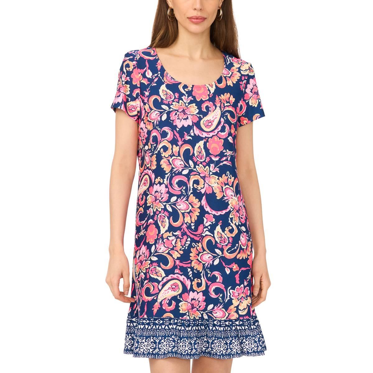 Womens MSK Short Sleeve Floral Ruffle Hem Shift Dress