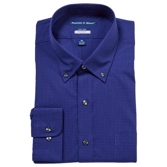 Mens Preswick & Moore® Twill Dress Shirt - Blue Checkered
