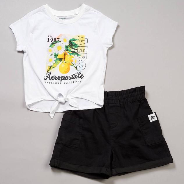 Girls (7-12) Aeropostale Tie Front Lemon Tee w/ Denim Shorts