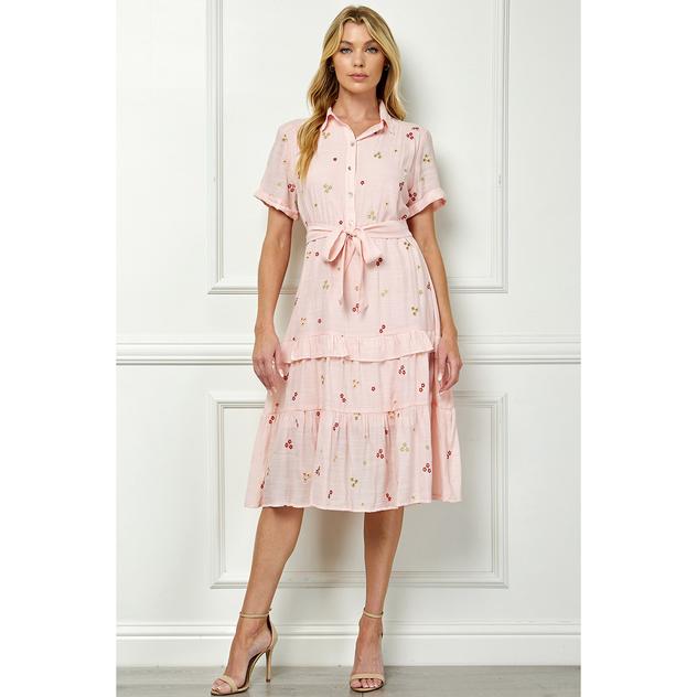 Womens Figueroa & Flower Short Sleeve Embroidered Shirtdress