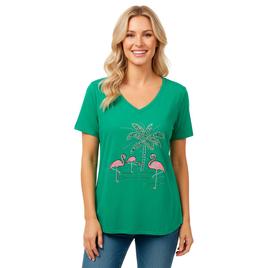 Womens New York Laundry Tropical Flamingo Rhinestone Tee