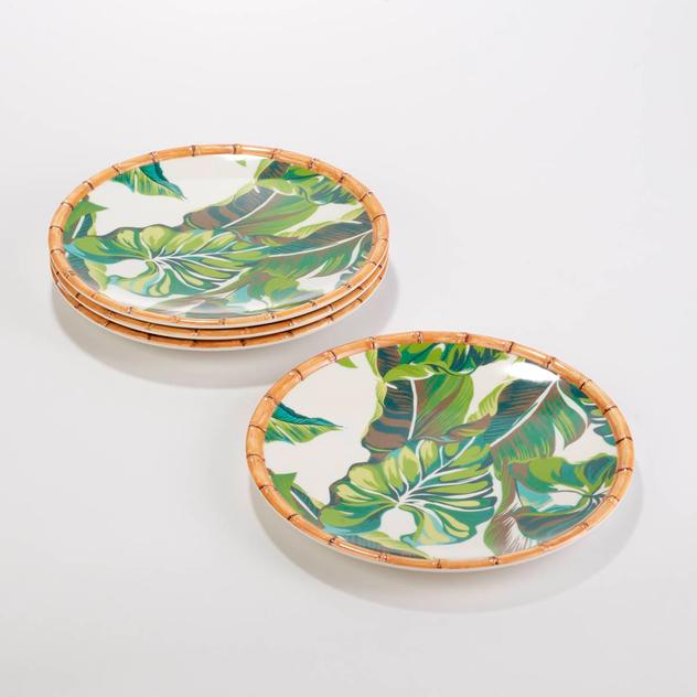 Tommy Bahama 11in. Large Palm Bamboo Dinner Plates - Set of 4