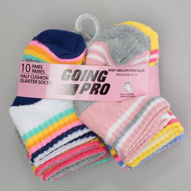 Baby Girl (NB-12M) Going Pro 10pk. Stripe Quarter Socks